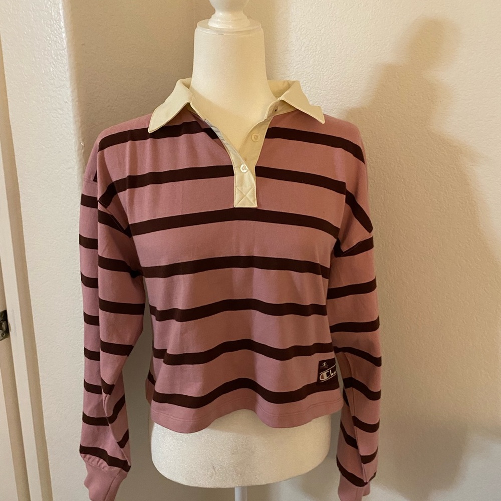 Champion Women's Pink Striped Long Sleeve Top
